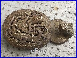 Ancienne boucle de ceinture bronze DRAGON Chine Gilt antique buckle Chinese quin