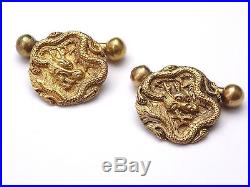 Anciens boutons manchette Chinois Dragon or 14k Antique Chinese cufflinks signed