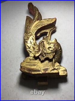 Ancient Antique Chinese Temple Artifact Wood Dragon with Red Wax Seal Gold Guild