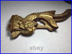 Ancient Antique Chinese Temple Artifact Wood Dragon with Red Wax Seal Gold Guild