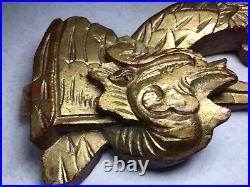 Ancient Antique Chinese Temple Artifact Wood Dragon with Red Wax Seal Gold Guild