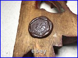 Ancient Antique Chinese Temple Artifact Wood Dragon with Red Wax Seal Gold Guild