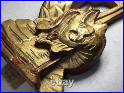 Ancient Antique Chinese Temple Artifact Wood Dragon with Red Wax Seal Gold Guild