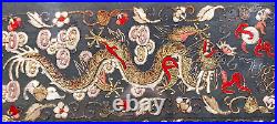 Ancient Chinese 5-toed Dragon Silk and Metallic Embroidered Tray 26.5 x 11