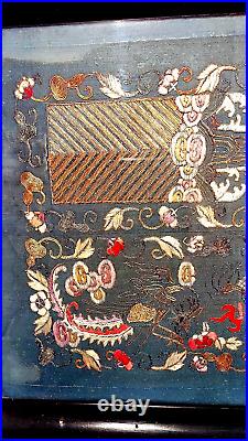 Ancient Chinese 5-toed Dragon Silk and Metallic Embroidered Tray 26.5 x 11