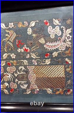 Ancient Chinese 5-toed Dragon Silk and Metallic Embroidered Tray 26.5 x 11