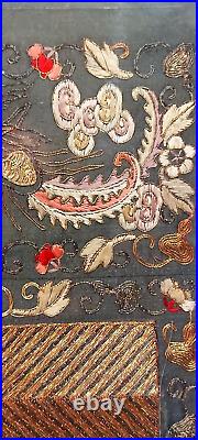 Ancient Chinese 5-toed Dragon Silk and Metallic Embroidered Tray 26.5 x 11