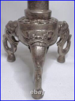 Antiq Signed Chinese Silver Frog Lily Pad Dragon Tripod Foo Dog Lion Candlestick