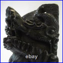 Antique 10.5 Hand Carved Ornate Hardwood Chinese Emperor & Dragons Wall Mask