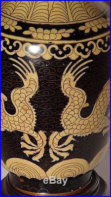 Antique 17c- 18c Chinese Old Cloisonne Enamel Vase Two Dragons And Pearl #2