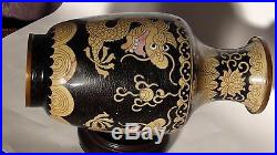 Antique 17c- 18c Chinese Old Cloisonne Enamel Vase Two Dragons And Pearl #2