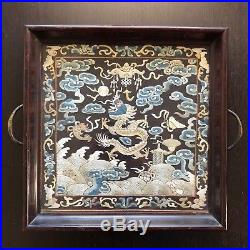 Antique 18 / 19th C Chinese Silk Embroidered Official Rank Badge Dragon Art RARE