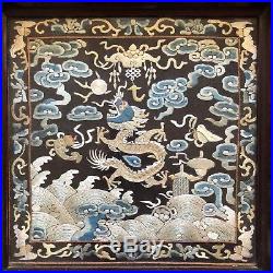 Antique 18 / 19th C Chinese Silk Embroidered Official Rank Badge Dragon Art RARE