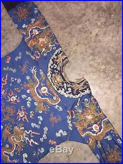 Antique 1800's / 19th C. Chinese Silk Manchu Court Dragon Robe with Bats & Water
