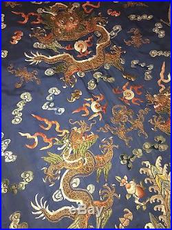 Antique 1800's / 19th C. Chinese Silk Manchu Court Dragon Robe with Bats & Water