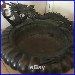 Antique 1800s Chinese Bronze 3 toed Dragon WithPEARL OF WISDOM Melon BOWL