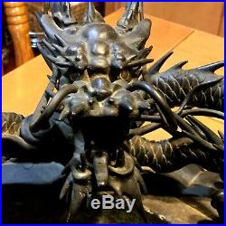 Antique 1800s Chinese Bronze 3 toed Dragon WithPEARL OF WISDOM Melon BOWL