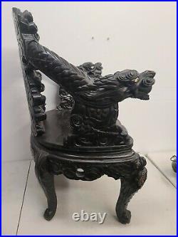 Antique 1890 to 1920s Chinese Ornately Carved Dragon Throne Chair Beautiful
