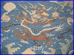 Antique 18th/19th century Chinese kesi-kossu textile panel. Dragons over waves