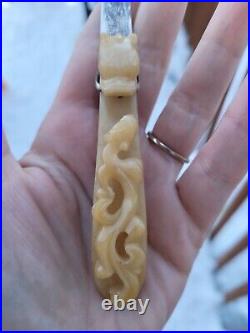 Antique 18th Century Yellow Hetian Chinese Dragon Jade Belt Hook Letter Opener