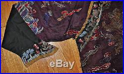 Antique 18th c. Purple brocade Chinese 9 dragon robe Qing Dynasty