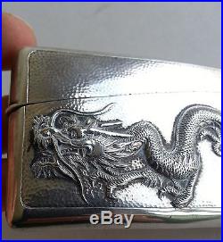 Antique 1900 WOSHING SHANGHAI Chinese Export Silver Card Case Dragon Matchbox