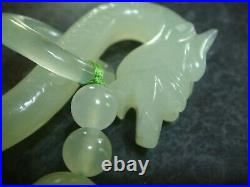 Antique 1920's Chinese Carved Jade Bead Necklace With Dragon Head Clasp 32
