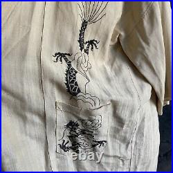 Antique 1920s 1930s Raw Silk Embroidered Dragon Robe Duster Chinese Vintage
