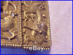 Antique 19C Chinese Qing Bronze Belt Buckle Dragon Relief Carved Brass