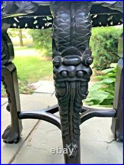 Antique 19CCHINESE CARVED DRAGON LEG ROSWOOD&MARBLE TABLE/TABORET/STANDAsian