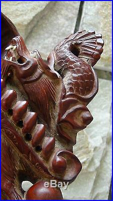 Antique 19c Chinese Rosewood Hand Carved Mask Of Imperor With The Dragons #2