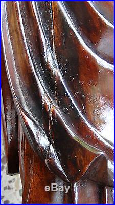 Antique 19c Chinese Rosewood Hand Carved Rare Statue Of Immortal With Dragon