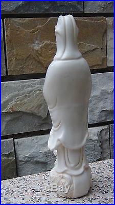 Antique 19c Chinese White Porcelain Quan-yin On A Dragon Statue With The Lotus
