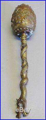 Antique 19th C. Chinese 18 Bronze Scepter with Dragons c. 1890 sculpture statue