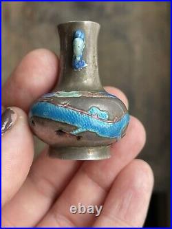 Antique 19th C. Chinese Baitong Paktong with Enamel Miniature Vase with Dragon