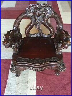Antique 19th C Chinese Carved Mahogany Dragon Chair-SUPER COOL