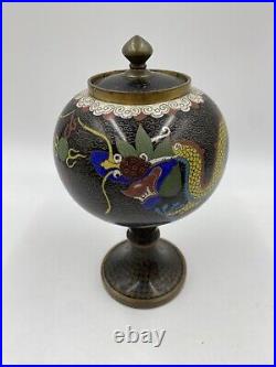Antique 19th C. Chinese Cloisonne on Bronze 8 Lidded two Dragon Urn Vase / Jar