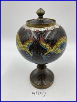 Antique 19th C. Chinese Cloisonne on Bronze 8 Lidded two Dragon Urn Vase / Jar