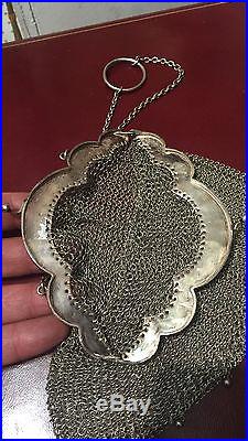 Antique 19th Cent Chinese Japanese Solid Silver Hand Bag Engraved With Dragon
