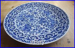 Antique 19th Century Chinese Blue & White Imperial Dragon Charger-Large Plate