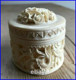 Antique 19th Century Chinese Export Cantonese Carved Dragon Box