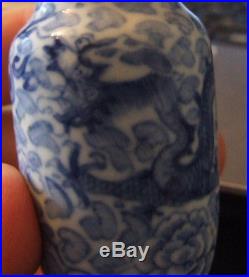 Antique 19th Century Chinese Porcelain Blue and White Snuff Bottle with Dragon