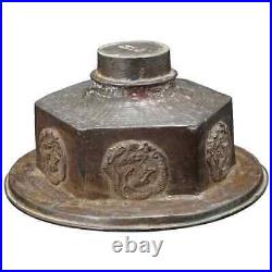 Antique 19th Original Chinese Bronze Lid/Cover Dragon Rondels 18.4 cm