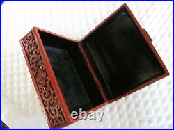 Antique 19th c Chinese Dragon Carved Cinnabar Lacquer Domed Hinged Trinket Box