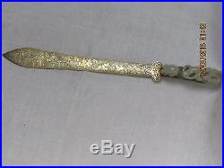 Antique 19thC Chinese Celadon Nephrite Jade Dragon Head Belt Hook LETTER OPENER