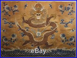 Antique 19thC Chinese Embroidered Dragon Robe Textile, Properly Framed, NR