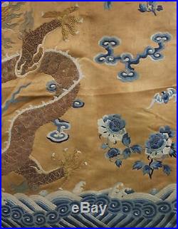 Antique 19thC Chinese Embroidered Dragon Robe Textile, Properly Framed, NR