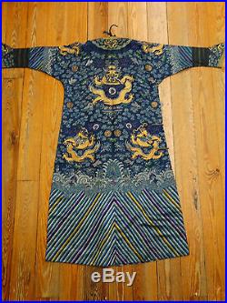 Antique 19thC Qing Dynasty CHINESE CHAO FU Silk Gilt DRAGON Official Summer ROBE
