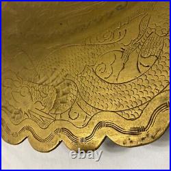 Antique 20 Brass Chinese Hammered Engraved Dragon Stamped Tray Wall Decor