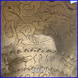 Antique 20 Brass Chinese Hammered Engraved Dragon Stamped Tray Wall Decor